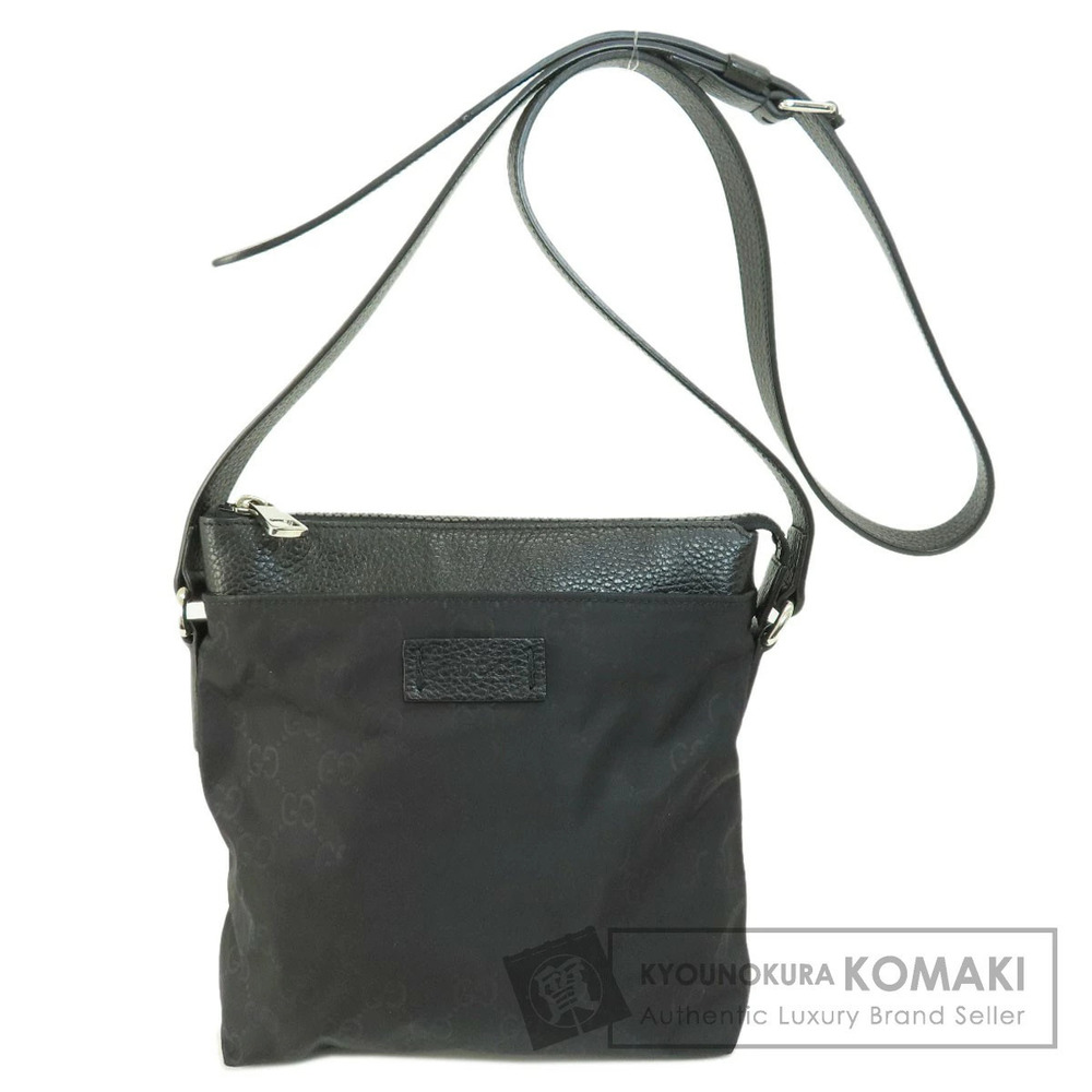 Gucci flat messenger bag black GG leather